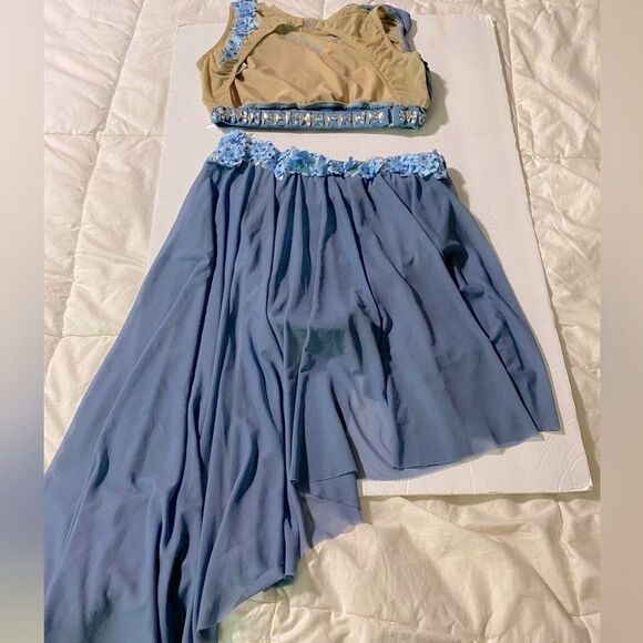 Glamour solo dance costume blue 2 piece lyrical skirt crop top MA-Medium adult - Picture 4 of 15